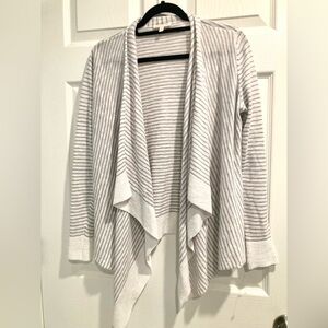 NWOT Eileen Fisher XS Open Cardigan Sweater Gray White Stripe Linen Blend